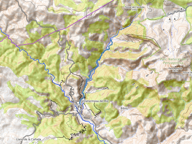 Mapa de la ruta Villahermosa del Río - cascada del río Carbo