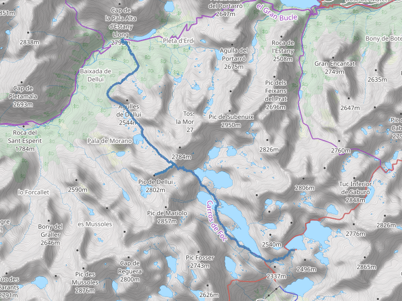 Refugi de Colomina - Pala de Dellui - Refugi d'estany Llong 1 Mapa de la ruta Refugi de Colomina - Pala de Dellui - Refugi d'estany Llong